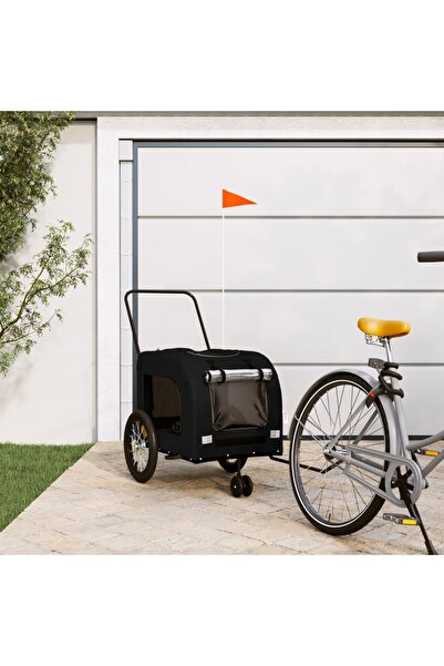 vidaxl Remorcă bicicletă animale companie, negru, textil oxford/fier