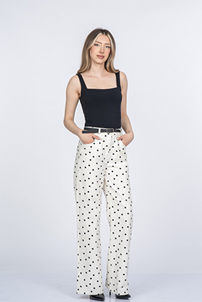 MissVina Monica Pocketed Belted Polka Dot Patterned Trousers 30395