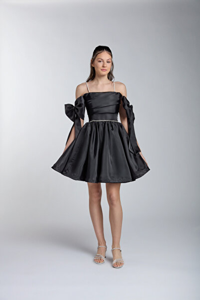 Orca Kids Fashion 10-15 black evening dress with bow detail