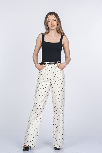 MissVina Monica Pocketed Belted Polka Dot Patterned Trousers 30395