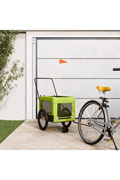 vidaxl Remorcă bicicletă animale companie, verde/negru, oxford/fier