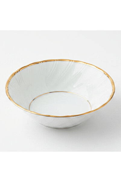 AKDC Yamatsu White Porcelain Shell Bowl with Golden Rim — 5 Inch | Premium Se...