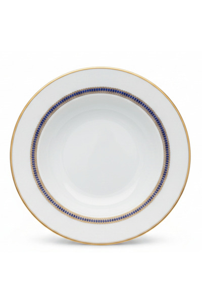 AKDC Decopor White Porcelain Soup Plate with Golden Rim & Cobalt Blue Design ...