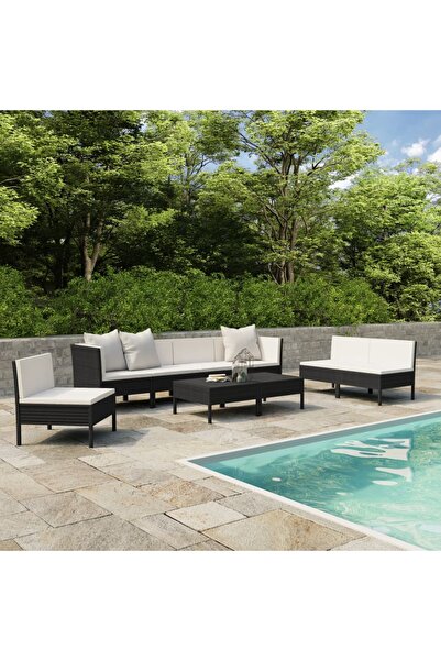 vidaxl Garden furniture set with cushions, 9 pieces, black, polyrattan