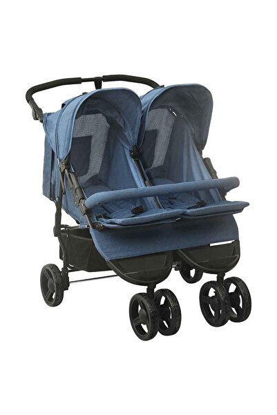 vidaxl Double stroller, navy blue, steel