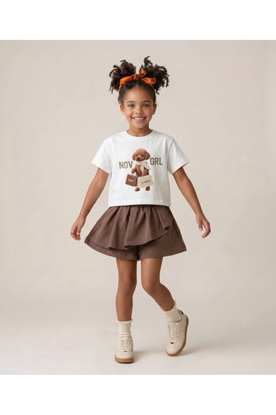 LOCO LOCO Limi̇ Girl's Soft Flexible Structured Shorts T-Shirt 2-Piece Set