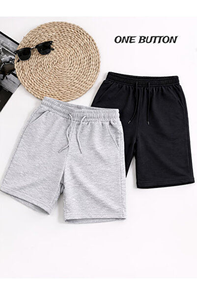 one button 2'Li Paket Premium Oversize Şort Seti