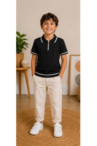 DECODASS Boys' Polo Collar Knitwear T-Shirt with Zipper, Summer Stylish Children's Combination T-Shirt, Premium