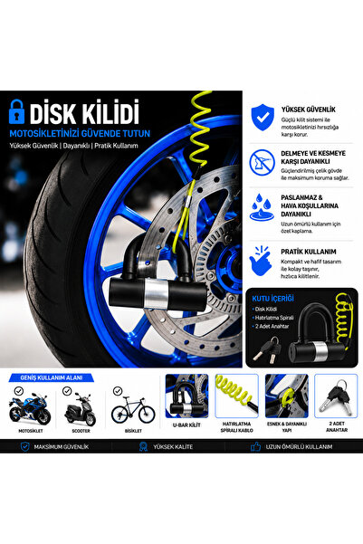 Vi Caro 781mv 12x11 Cm Boy 16mm Çapında Motosiklet Disk Kilidi Kelepçeli Çeli...