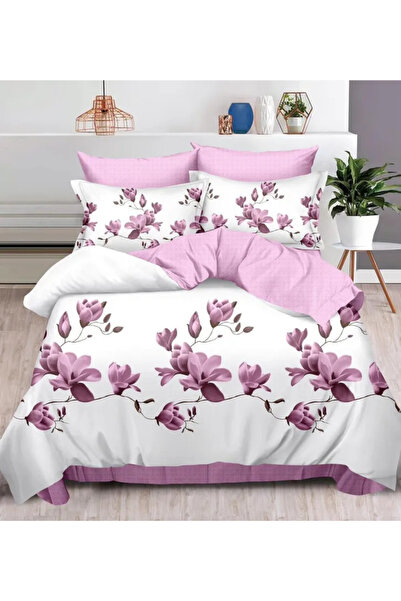 Pucioasa Set de lenjerie de pat Finet 6 piese, Alb/Flori de magnolie roz-R394