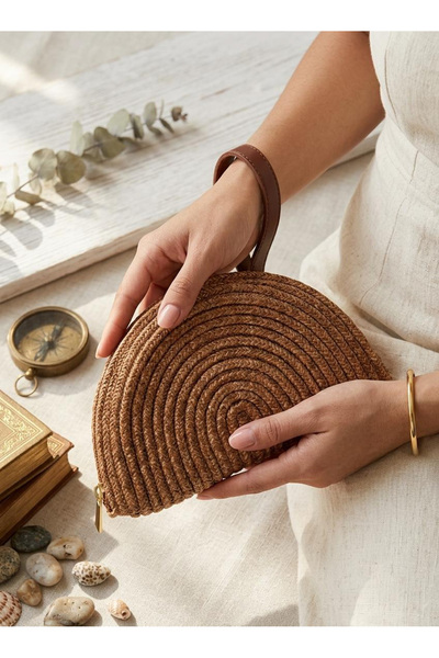 sepetrota Riviera Hasır Kadın Portföy El Çantası | Yarım Ay El Örgüsü Clutch