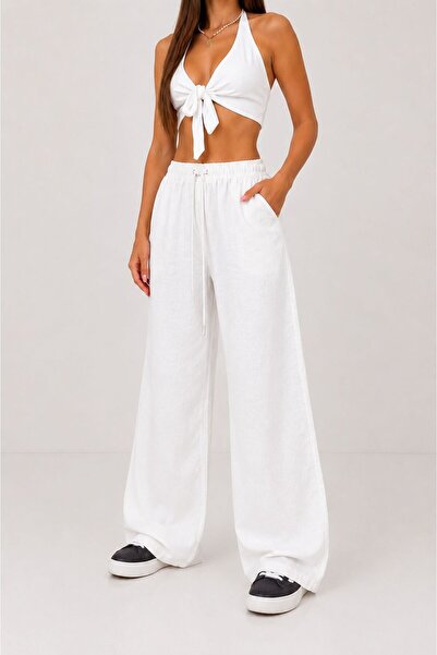 Lighter Jeans Women's White Linen Wide Leg Pants High Waist Relaxed Fit Summe...