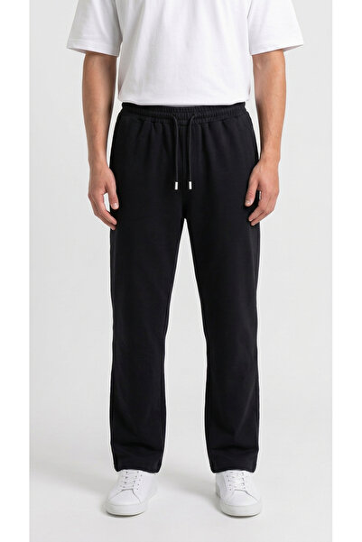 MODENZO Men's Black Two-Thread Comfortable Fit Wide Leg Baggy Sweatpants