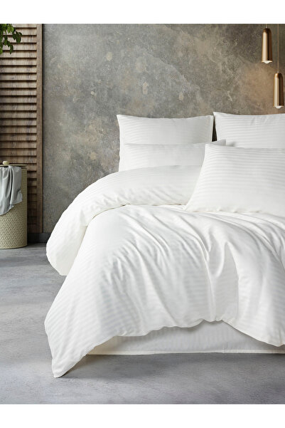 PAMUKCUM Cotton Satin Striped Double Duvet Cover Set