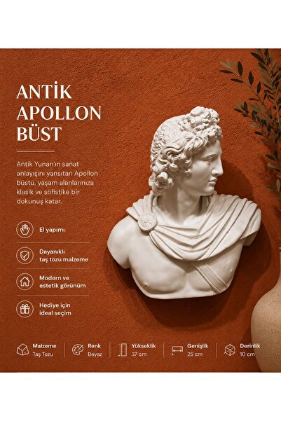 PEYORA Antik Apollon Büst Duvar Dekoru - Taş Tozu Hediyelik Büyük Boy Heykel ...