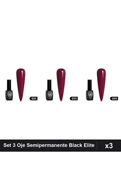 global fashion Set 3 Oje Semipermanente Black Elite 8ml, Nuanță 035, Manichiu...