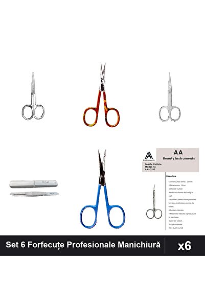 One Group Set 6 Forfecuțe și Pensetă Profesionale Unghii, Cuticule, Manichiură,