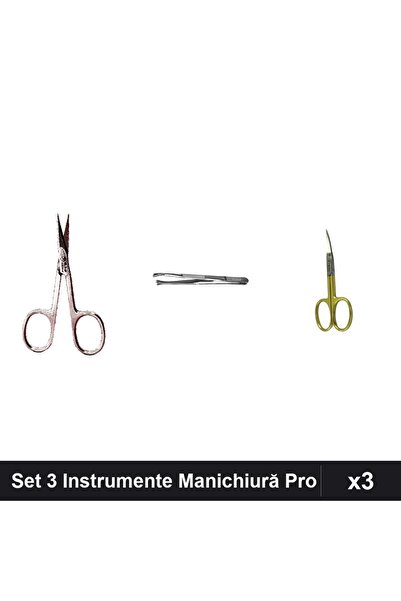 One Group Set 3 Instrumente Manichiură Profesionale - Forfecuță Cuticule, Pen...