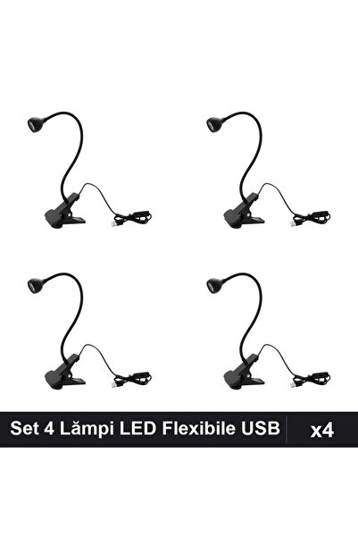 NAİLS Set 4 Lămpi LED-Lanternă Flexibilă USB 3W Negru, Manichiură Profesională