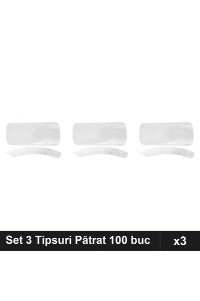 NAİLS Set 3 Tipsuri Unghii Pătrat Transparent 100 buc, Lipici Manichiură Prof...