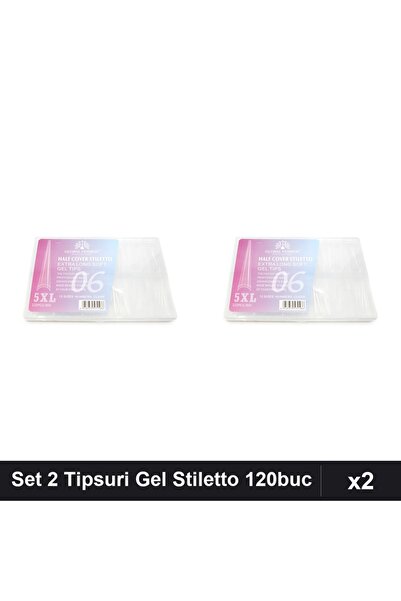 global fashion Set 2 Tipsuri Gel 120buc 12 Marimi, Stiletto 5XL Extra-Lung Nr...