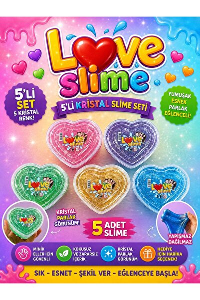 ümit toys Love Slime Kristal 5’li Set – Parlak Şeffaf Yumuşak Esnek Slime Oyu...
