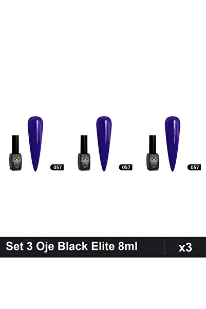 global fashion Set 3 Oje Semipermanente Black Elite 8ml, Manichiura UV/LED, N...