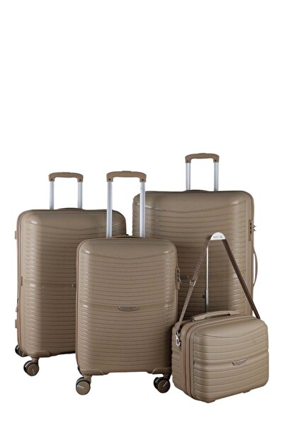 MÇS V379 AURA Y.ÜRETİM PP VALİZ SET + MAKYAJ KEMİK/GRİ SET
