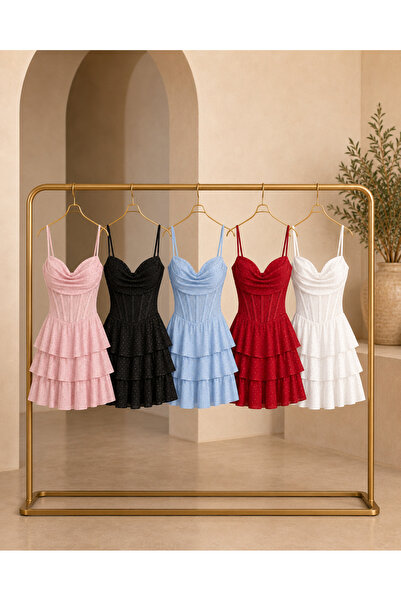 OEM Elegant short dress with corset, rhinestones and Ruffled skirt