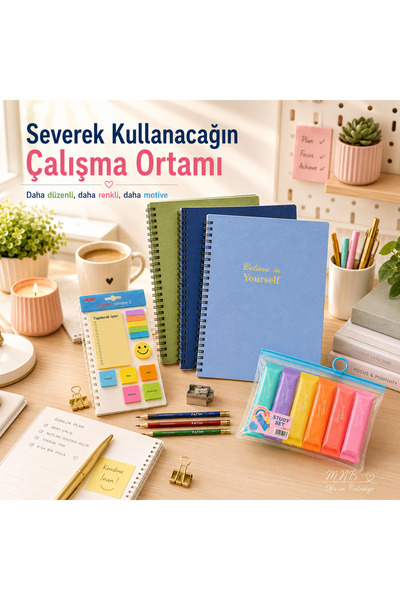 Fatih Ders Çalışma & Not Alma Seti 1 Defter + 3 Kurşun Kalem + Pastel Fosforl...