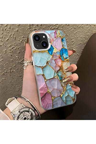 ARTISHELL iPhone 14 Plus/15 Plus Uyumlu Mermer Desenli Düşmeye Dayanıklı Tele...
