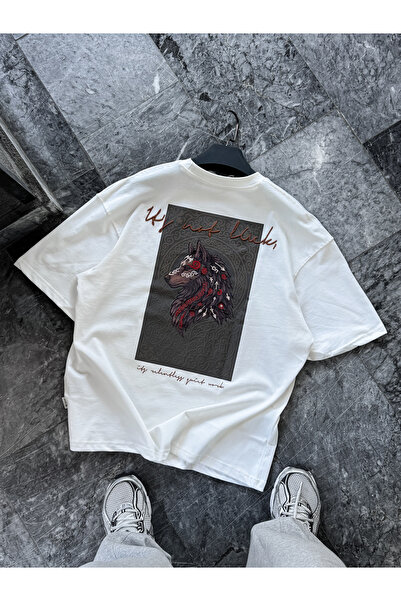BYBASICMAN White Wolf Embroidered Oversize T-Shirt Sw-5158