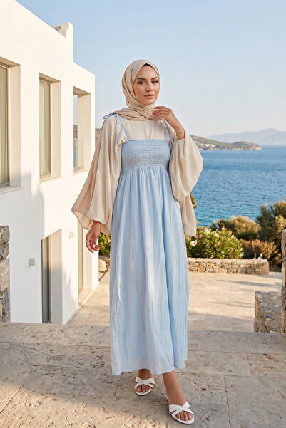 Zeneva Collection Uzun Askılı Pamuklu Astarsız Yaz Elbisesi
