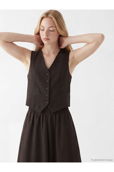 LC Waikiki Nevavm V-Neck Linen Blend Women's Classic Vest with a Difference