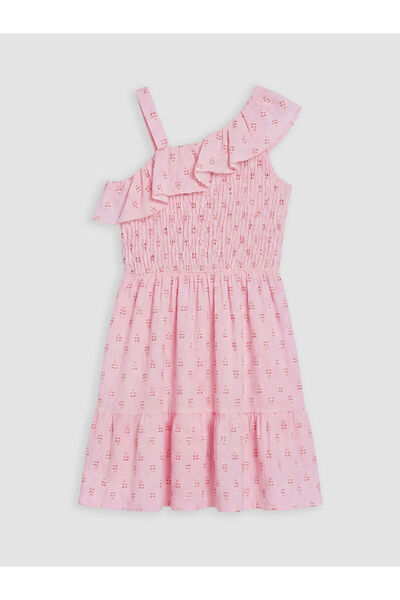 LC Waikiki Rmz Gi̇yi̇m Farkiyla One-Shoulder Embroidered Ruffle Girl's Dress