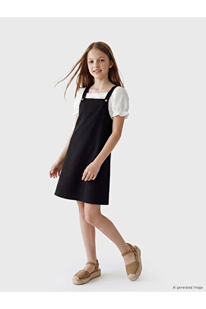 LC Waikiki Nevavm Square Collar Girls' Salopet Dress with a Difference