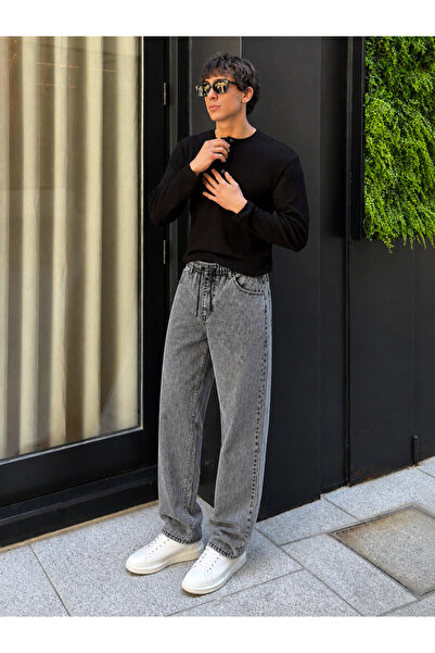 hacker Men's 100% Cotton Elastic Waist Jogger Anthracite Baggy Trousers