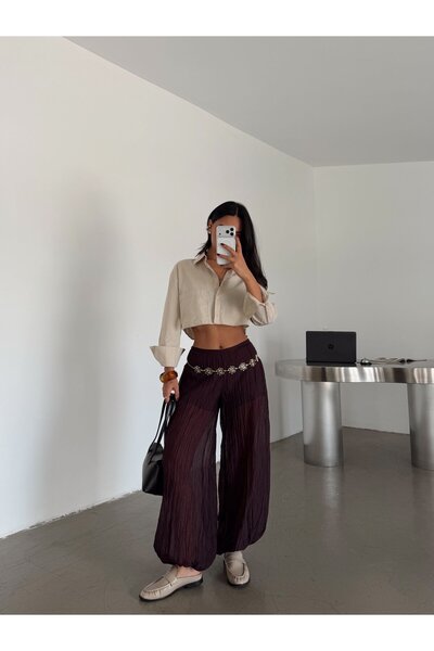 myd Transparent Muslin Fabric Balloon Pants - Plum
