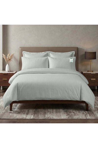 COTTON HOME Egyptian Cotton 6 Piece Stripe Duvet Cover Set 220x240cm Foggy Stone