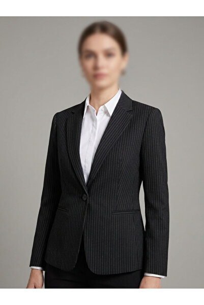 Finelook Women’s Classic Black Pinstripe Blazer – Sharp Tailored Executive Wo...