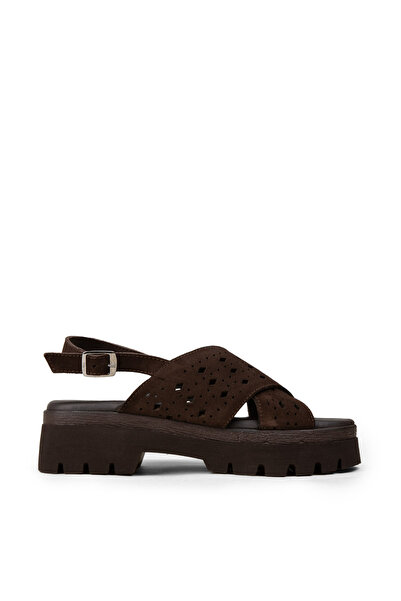 Deery Women's Genuine Suede Brown Sandals
