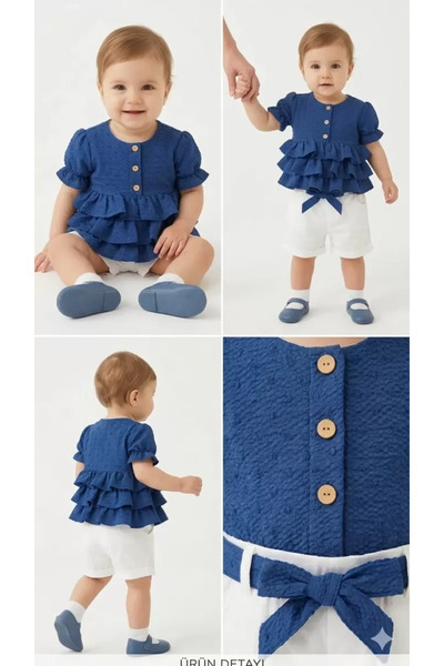 Veraura Lifestyle 1/4 Year Old Layered Puff Baby Set with Linen Shorts
