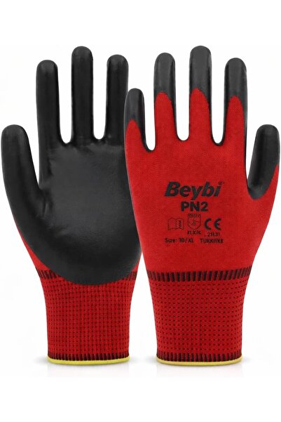 Yıldızan قفازات العمل Nzr beautestore Beybi PN2 المطلية بالنتريل الأحمر - أحم...
