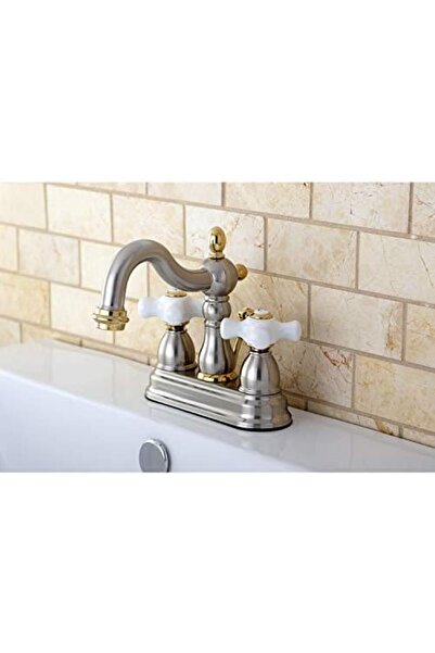 Yıldızan Tamgün Kb1609Px 4" Lavabo Bataryası Porcelain Cross Handle, Brushed ...