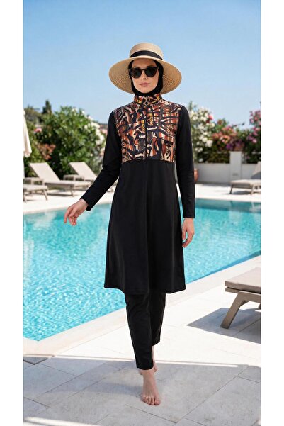 new ats Fully Covered Hijab Swimsuit with Ethnic Pattern 3-Piece Set Rimal
