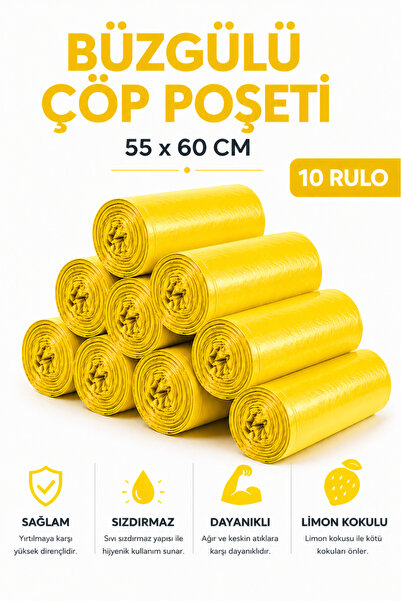 MSE HOLD Büzgülü Çöp Poşeti Limon Kokulu 55×60 cm Orta Boy 10 Rulo Dayanıklı ...