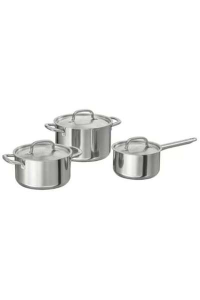 IKEA 6-piece stainless steel pot set with lids, induction compatible, oven us...