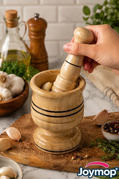 JOYMOP Doğal Bambu Ahşap Sarımsak Ezeceği Havan Orta Boy Bambu Ahşap Sarımsak...