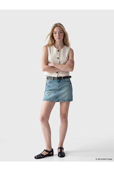 LC Waikiki Timeless Clothing & Timeless Choices Mini Jean Skirt with Belted W...
