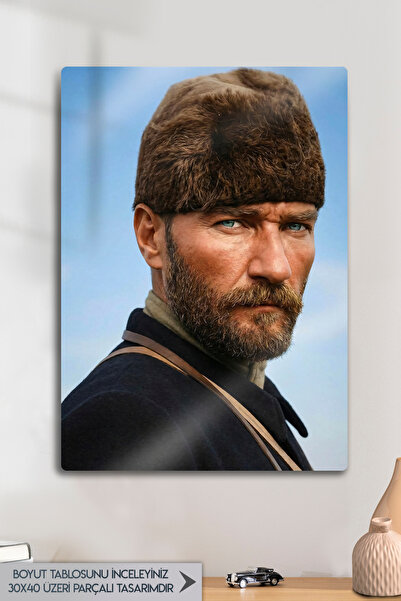 DekorHane Metal Print - Retro Oil Painting Style Wall Poster with Atatürk's Hat